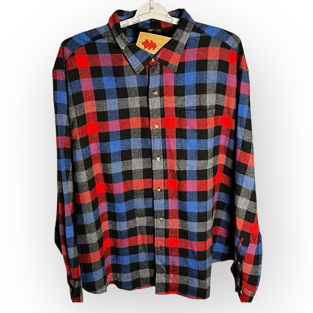 NWT Long Sleeve Button Up Buffalo Plaid Flannel Shirt 3XL Red Blue Black